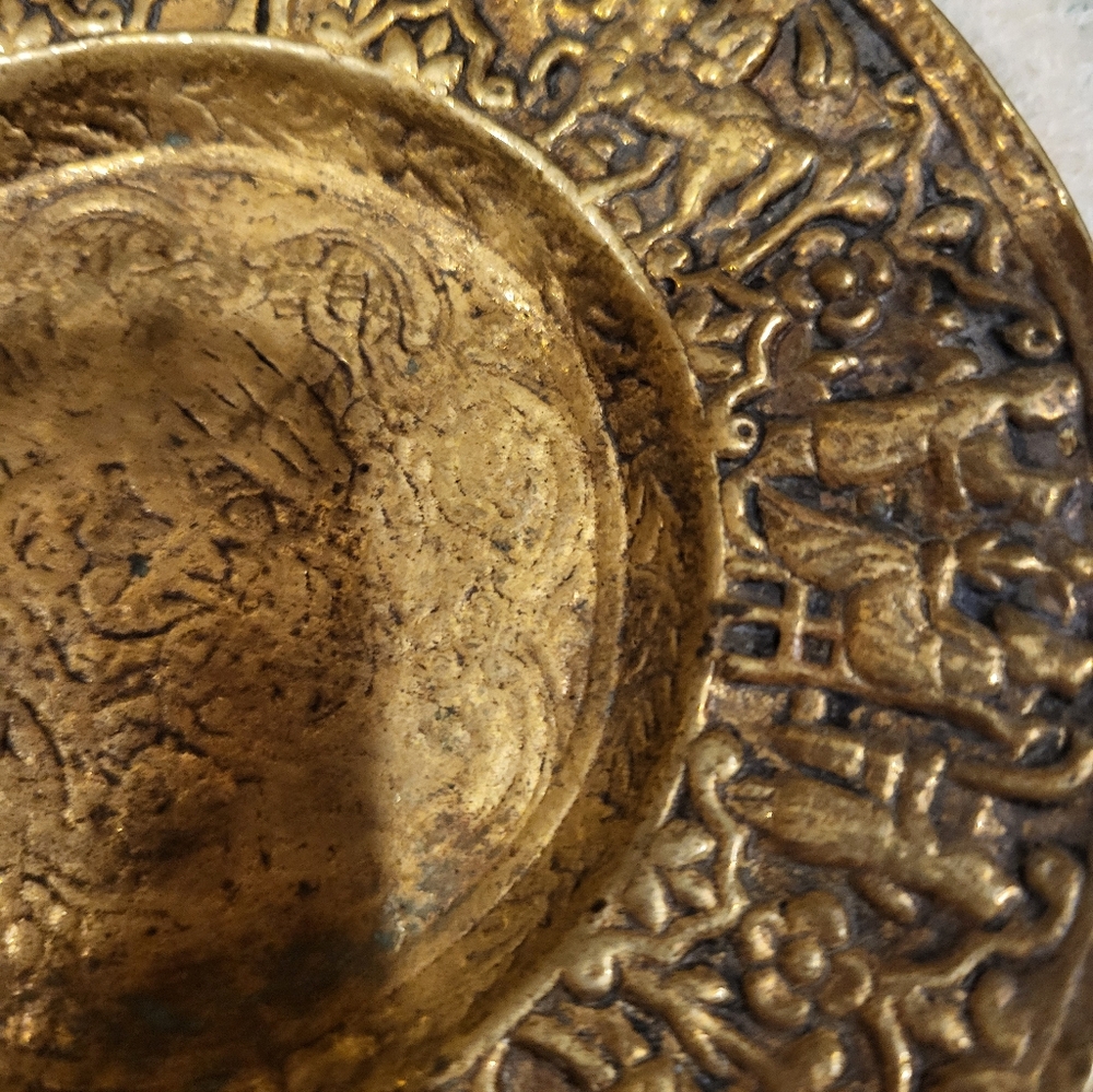 Handmade Turkish 5.5 In. Heavy Ornate Gold Decorative Plate - Picture 4 of 13
